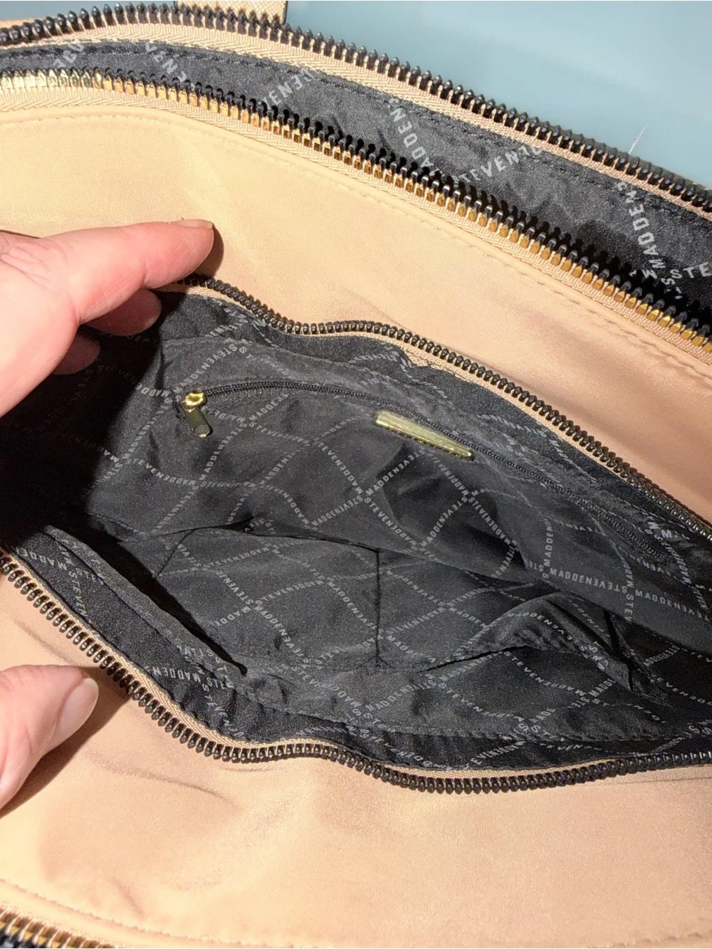 Steve Madden BSpace Quilted Laptop Work Tote Bag/soft blush pink/cream colorway.